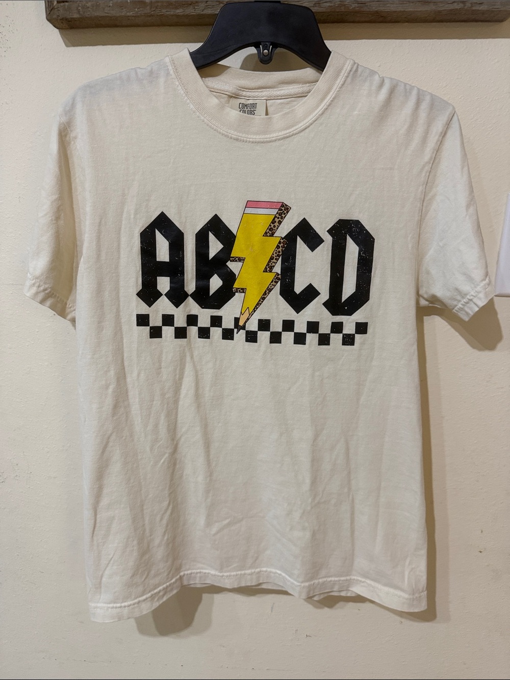 Comfort Colors Cream Crewneck Teacher Tee “ABCD” Pencil Shirt